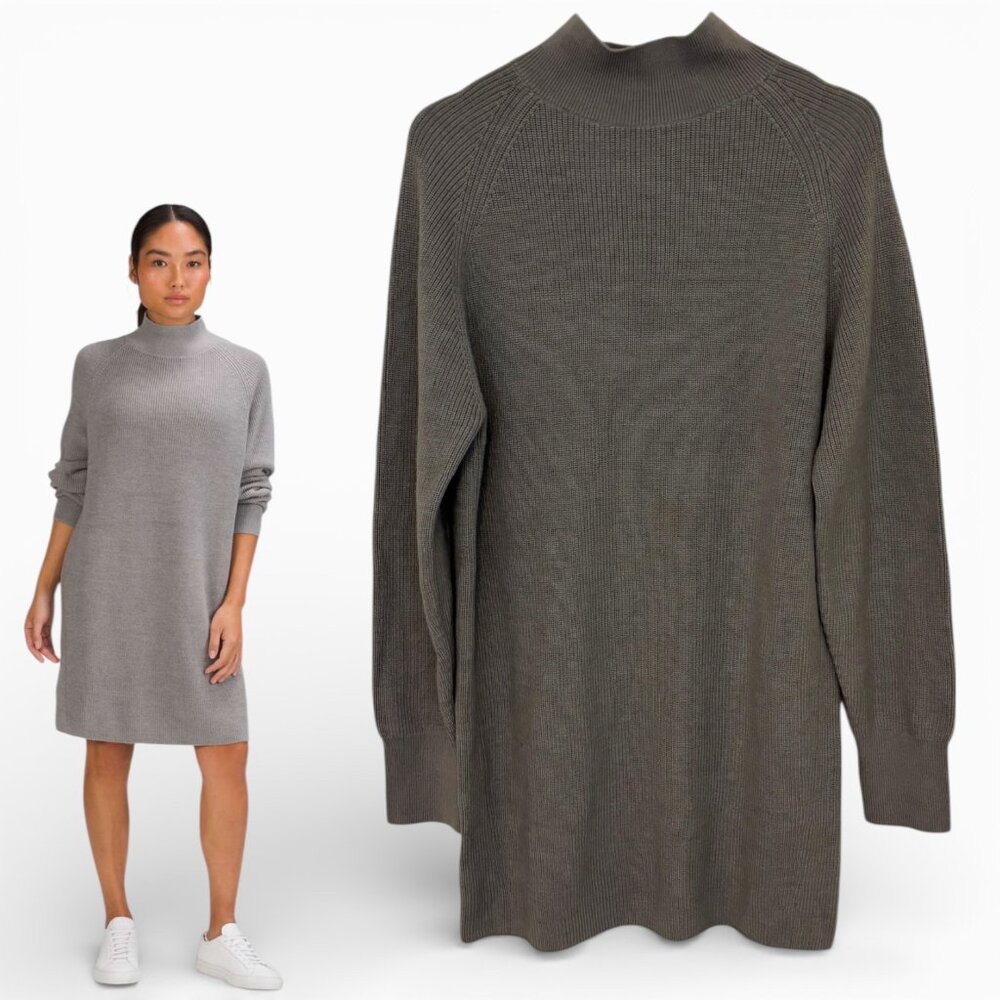 Lululemon Merino Wool Blend Knit Dress Heathered Gull Grey Minimalist Size 8